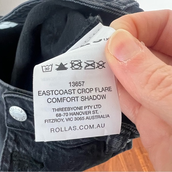 Rolla's Eastcoast Crop High Rise Flare Jeans black Raw Hem Size 30 - Picture 9 of 10